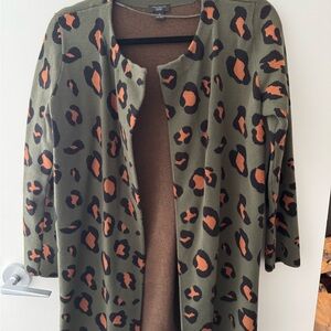 Ann Taylor Factory Leopard Print Cardigan - Olive and Orange